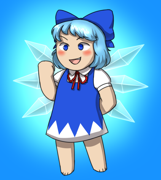 a drawing of Cirno from Touhou in a chibi style