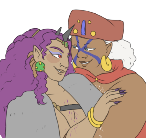 a drawing of Kars and Esidisi from Jojo's Bizarre Adventure: Battle Tendency. They're depicted as their younger selves from the backstory sequence toward the end of Battle Tendency. they're gazing at each other lovingly