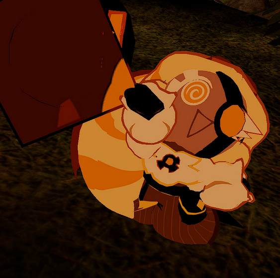 a screenshot of a VRChat avatar of Timekeeper Cookie from Cookie Run. She is holding her hat up in the air