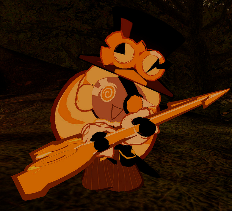 a screenshot of a VRChat avatar of Timekeeper Cookie from Cookie Run. She is holding her giant scissors